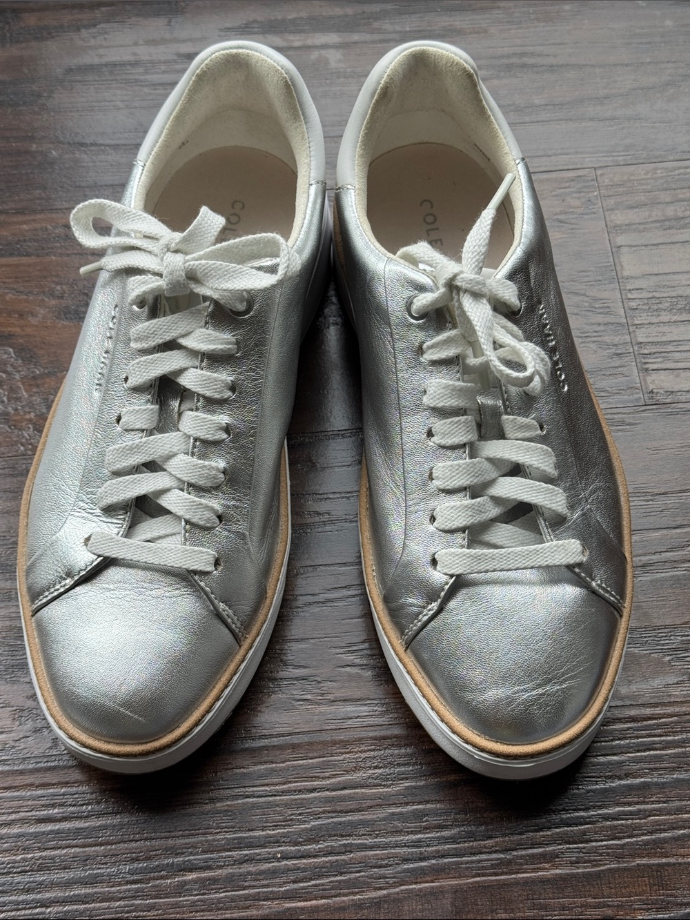 Cole Haan Silver Metallic Low-Top Lace-Up Sneakers